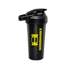 A black SportShaker shaker bottle with a yellow logo and 'GOODHURT' text on the side, shown against a plain white background.
