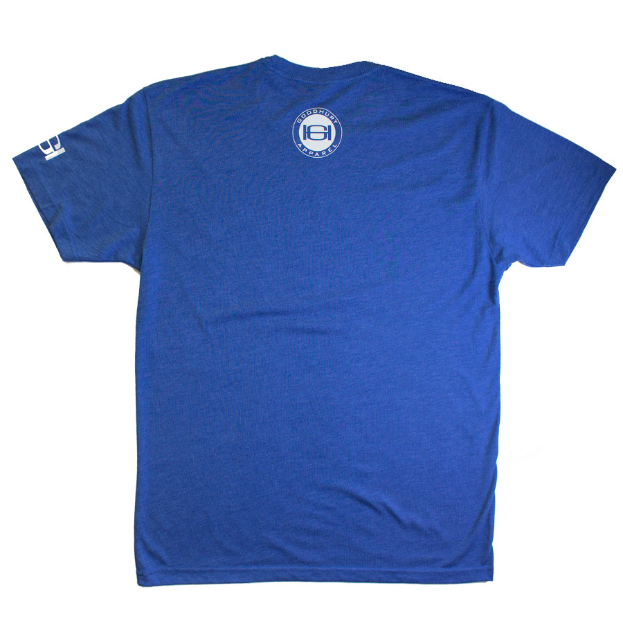 GOODHURT - Blue/White Tri-Blend T-Shirt Back